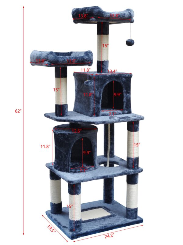 Qpets Cat Tree, 62inch Super Stable Cat Towers Cat Condo, Scratching Posts for Big Cat, Big Cat Gym for Cat, Dark Grey - Image 2